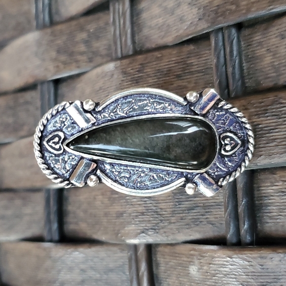 New Silver Sheen Obsidian 925 Silver Statement Ring. - Picture 9 of 12